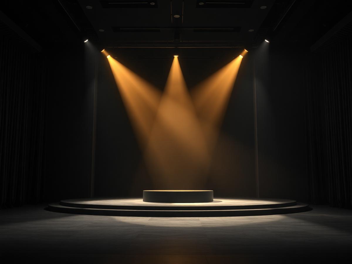 Award ceremony podium under gold spotlights