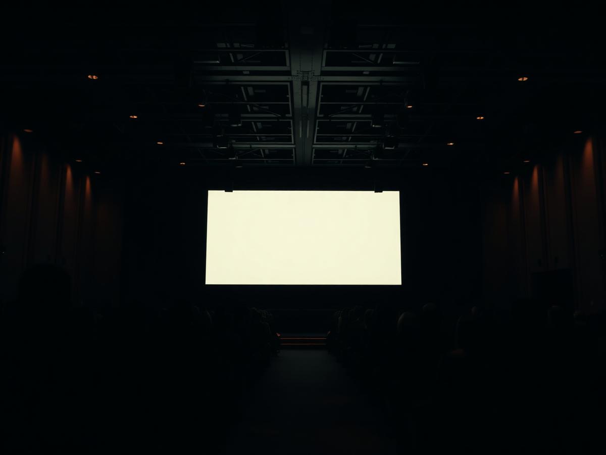 Conference hall with a large illuminated stage screen